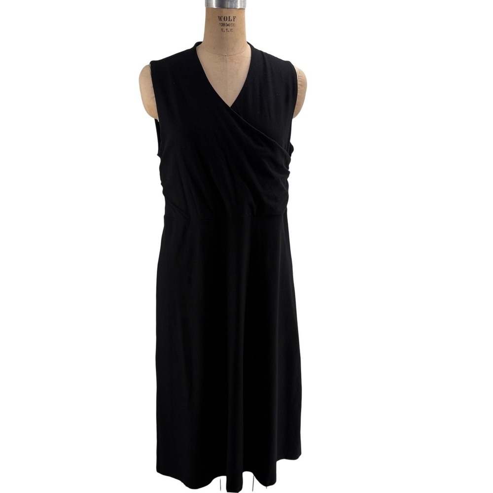 Eileen Fisher Black Sleeveless Wrap Front Draped Midi Dress‎ Size M RN 78121